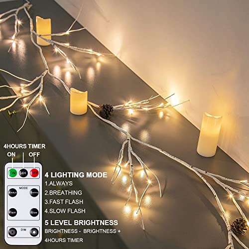 Mulcolor Vine Lights For Room Decor, 6Ft Lighted Twig Garland Vine With Remote, Christmas Decoration Indoor Artificial Plants Tree Vine Lights, 54 Leds For Home Wall Table Bedroom Living Room Decor #TOP3