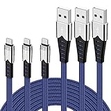 SUNGUY Flat USB C Cable [3-Pack,6ft x3] Tangle Free USB Type-C Fabric Braided Zinc Alloy Fast Charging & Data Sync Cords for Samsung Galaxy S10 S9 S8 Plus,OnePlus 6 5T 3T,Google Pixel 3 2 XL (Blue)
