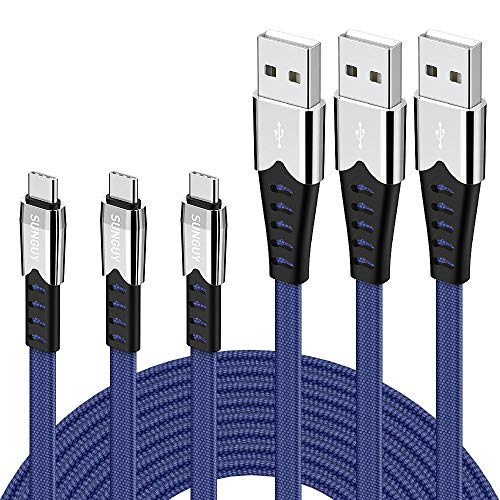 SUNGUY Flat Tangle Free USB Type C Charging & Data Sync Cable Fabric Braided Cord Compatible for Samsung Galaxy S9 Plus Note 8 Tab,Alcatel Idol 5,OnePlus 6 5T,Razer Phone and More (6ft*3)