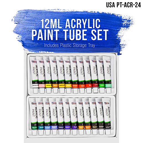 U.s. Art Supply Extra Large Adjustable Wood Desk Tabel Easel Bundle With 2-Pack Of 16" X 20" Canvas Paper Pads & 24 Color Acrylic Paint In 12Ml Tubes #TOP5