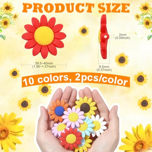 Stiesy 20pcs 10 Colors Flower Silicone Beads Silicone Sunflower Spacer Craft Beads Bulk for DIY Crafting Bracelet Necklaces Jewelry Making - Image 2
