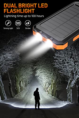 Power-Bank-Portable-Charger-Solar - 36800Mah Waterproof Portable External Backup Battery Charger Built-In Dual Qc 3.0 5V3.1A Fast Usb And Flashlight For All Phone And Electronic Devices (Orange) #TOP3