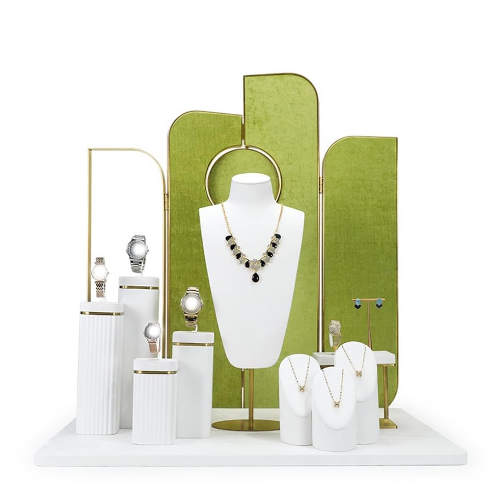 FAJNUZI2024 Jewellery Display Stand Faux Leather Jewelry Display Set Mannequin Necklace Earring Stand for Window Retail