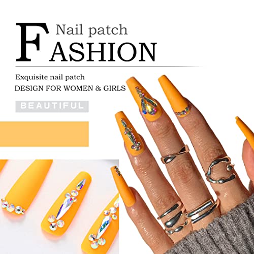 Aksod Long Coffin Ballerina Fake Nails Orange Glitter Crystal Press On Nails Designed Matte Shimmer Rhinestone False Nails Full Cover Artificial Finger Nails Sets For Women And Girls 24Pcs (F) #TOP3