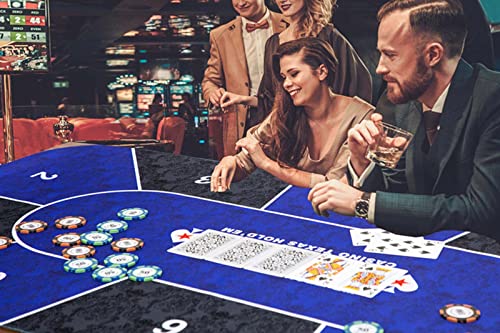 Harfirbe 47 X 24Inch Professional Poker Mat, Portable Rubber Waterproof Poker Table Cover 8 Player Layout With Carry Bag For Any Table Game Like Poker Blackjack (Blue) #TOP2