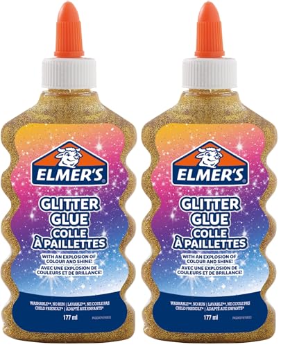 Image of Elmer's PVA Glitter Glue | Gold | 177 ml | Washable & Kid Friendly | Great for Arts & Crafts Projects (Pack of 2)