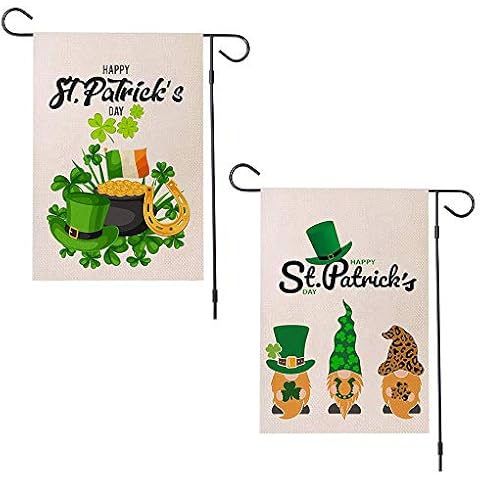 Viilich 2pcs St Patrick's Day Garden Yard Flag Irish Green Shamrocks Burlap Shamrocks Yard Outdoor Decoration Vertical Double Sized Burlap Spring Summer Holiday Decors 12.5 x 18 Inch Cover