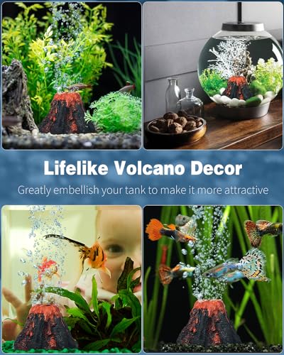 Pawfly Aquarium Volcano Ornament Kit Fish Tank Decoration Mini Resin Volcanic Decor for Fish Tank Landscape Realistic Mountain with Air Stone Bubbler Airline Tubing Accessories for Oxygenation - Image 3