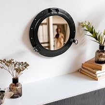 Nagina International Premium Matte Black Nautical Porthole Wall Mounted Mirrors | Maritime Ships Decor Window