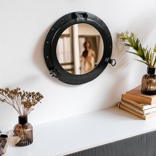 Nagina International Premium Matte Black Nautical Porthole Wall Mounted Mirrors | Maritime Ship's Decor Window Nagina International Premium Matte Black Nautical Porthole Wall Mounted Mirrors | Maritime Ship's Decor Window