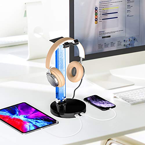 Mocreo Rgb Headphone Stand With 2 Usb Charger Ports, Desk Gaming Headset Stand With Alloy Rotary Bearings, Headset Holder Gifts For Gamers Desktop Table Game Earphone Accessories #TOP6