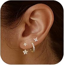 ALEXCRAFT 925 Sterling Silver Cartilage Piercing Cubic Zirconia Small Button Stud Butterfly Flower