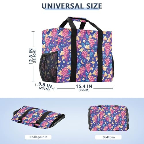 linqin Hot Pink Grapes Blue Utility Bag Canvas Foldable Shopping Bags for Groceries with Compartments for Laundry3