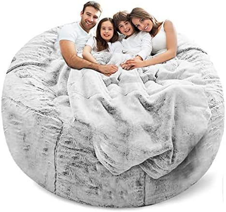 LapEasy Bean Bag Chair Cover(Cover Only,No Filler),Oversized Round Soft Fluffy PV Velvet Washable Lazy Sofa Bed Cover, Living Room Bedroom Furniture Outside Cover(Snow Grey)