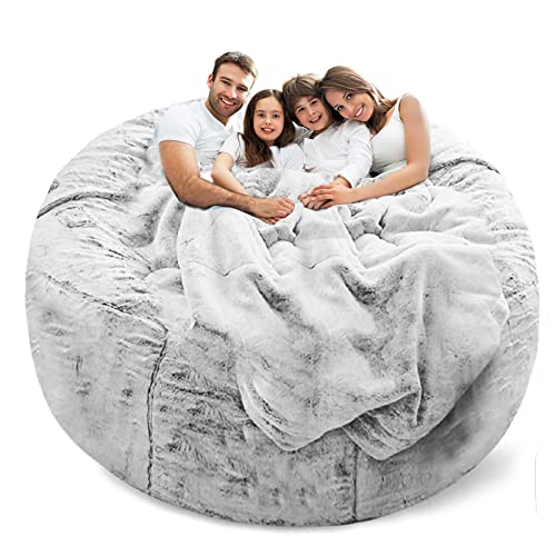 Lapeasy Bean Bag Chair Cover(Cover Only,No Filler),Oversized Round Soft Fluffy Pv Velvet Washable Lazy Sofa Bed Cover, Living Room Bedroom Furniture Outside Cover(Snow Grey) #TOP2
