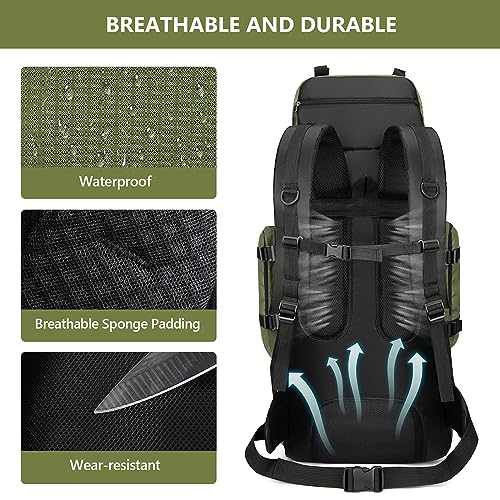 Unineovo 90L Hiking Backpack For Women Men, Waterproof Camping Essentials Bag With Rain Cover, 90 Liter Lightweight Backpacking Back Pack -No Frame (Army Green) #TOP4
