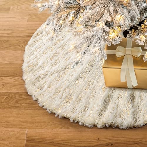 S-DEAL Golden Christmas Tree Skirt, 24 Inches Faux Fur Plush Small Tree Skirt for Holiday Home Decor Xmas by S-DEAL - Used condition - US$13.05