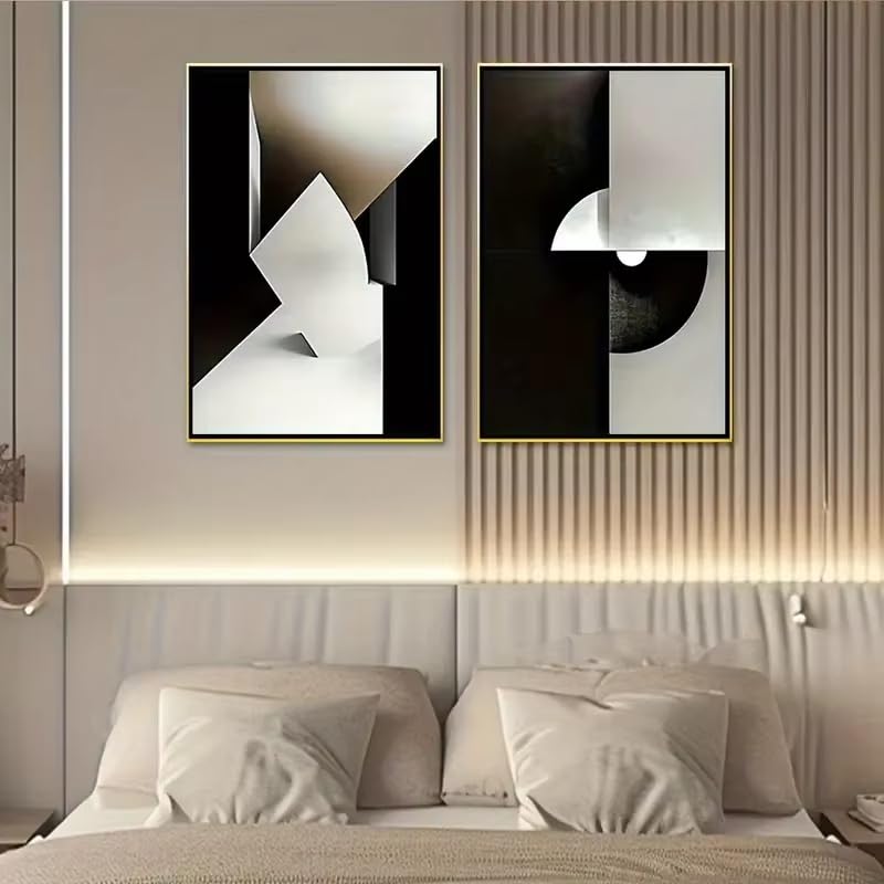 Toiles imprimées art moderne triptyque géométrique noir et blanc 40x50cm