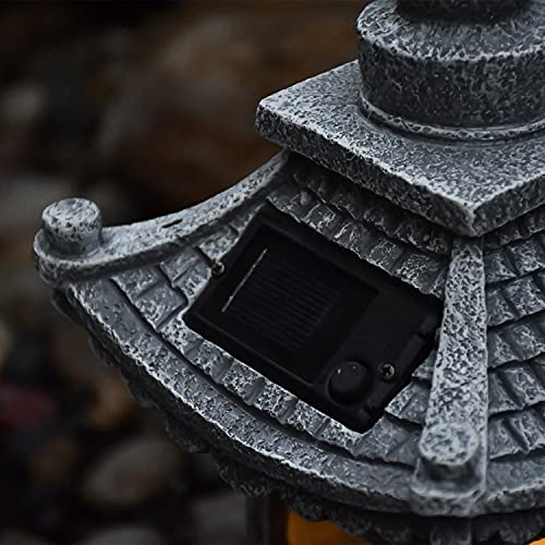 Gardenfans Solar Led Pagoda Lantern Garden Statue Light Outdoor Zen Garden Japanese Lantern For Landscape Balcony Patio Porch Yard Art Decor 6.7" H Gray Stone Finish #TOP5