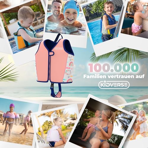 KIDVERSE Schwimmweste Kinder 3-6 Jahre - TÜV geprüfte Schwimmhilfe mit Bauchumfang bis 66cm - Schwimmhilfe Kinder 3-6 Jahre - Kinderschwimmweste zum Schwimmen Lernen - Komfort Schwimmweste Kind