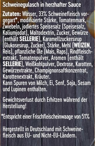 DREISTERN Schweinegulasch 400g | leckeres Gulasch in der praktischen recycelbaren Konservendose | zartes Schweinefleisch - Qualität die schmeckt (Packung mit 4) – Bild 4