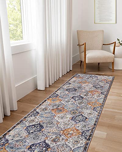 Lahome Moroccan Hallway Runner Rug - 2'5''X8' Ultra-Thin Vintage Washable Rug Runner Oriental Rug Non-Slip Kitchen Runner Indoor Throw Carpet For Entryway Bedroom Laundry Room(2'6''X8',Blue/Purple) #TOP4