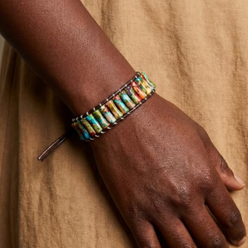 Image of YGLINE Boho Handmade Wrap Leather Tube Crystal Stone Bracelet for Women
