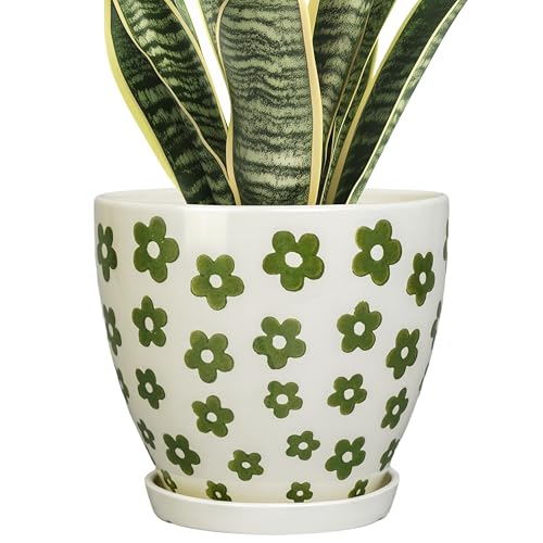 MPotTo 8.2 Inch Plant Pot - Ceramic Flower Pot, Petal White