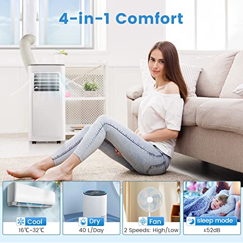 COSTWAY 4-in-1 Portable Air Conditioner, 8000 BTU Air Cooler, Dehumidifier, Fan, Sleep Mode with with WiFi Smart APP, 24H Timer, 2 Speed, Remote Control, LED Display & Window Kit - Image 3
