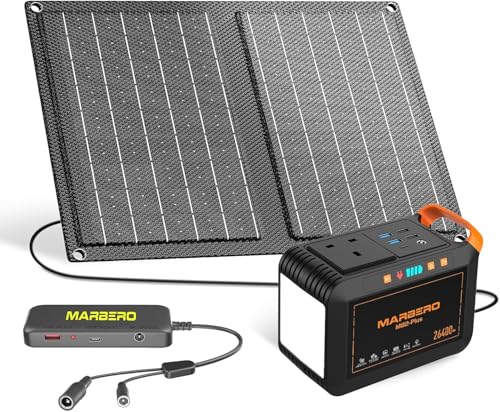 MARBERO Solar Generator 26, 400mAh Portable Power Station with Solar Panel 21W Included Power Bank with AC Plug Socket 80W (120W MAX) Surge for Home Outages Camping Outdoor Adventure Emergency