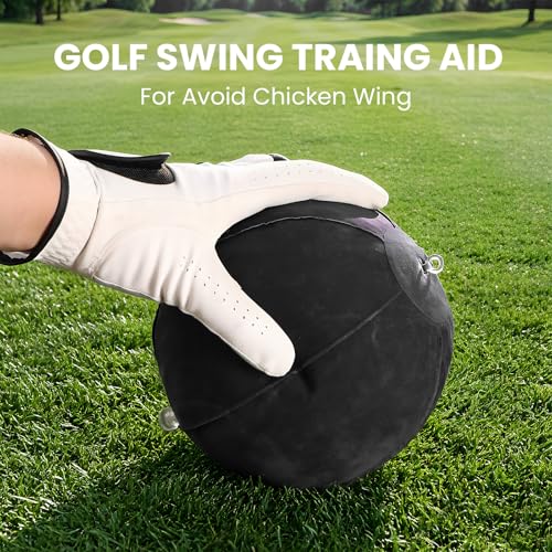 FINGER TEN Golf Ball Training Aid Impact Inflatable Ball with Air Pump & Adjustable Lanyard 1 Set, Posture Correction Swing Trainer for Men Women Beginner Golf Practice (Black) by FINGER TEN - Image 4