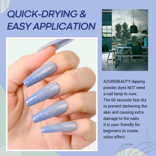 Azurebeauty Dip Powder Nail Set Blue Sage Green Grey Shades, All Seasons 6 Colors Dipping Powder Starter Kit French Nail Art Manicure Diy Salon Gifts For Women, No Need Nail Lamp Cured #TOP30