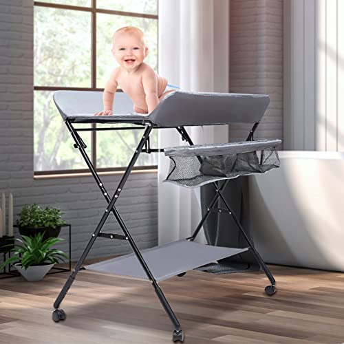 Baby Wickeltisch Wickelkombi Mobile Wickeltisch Klappbar Wickelkommode mit...