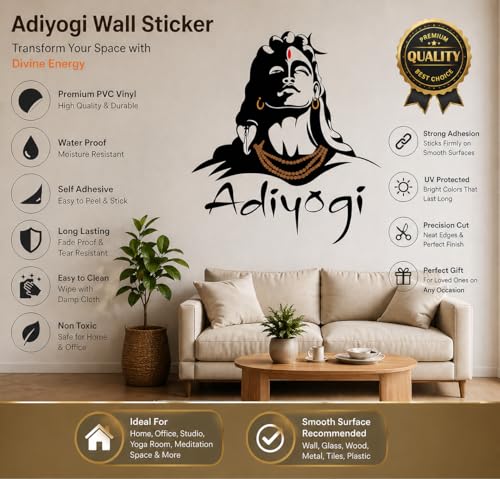 Image of Rangoli Big Shiva Picture Wall Sticker Vinyl 50 x 70 cm Pack of 1, Multicolour,
