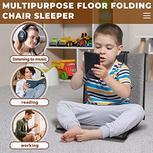 Image of 2 Pcs Adjustable Floor Chair with Back Support, Padded Seat, Portable, Meditation Cushion, Fully Folding Backrest for Adult, Kid, Gaming - Linen Washable Cover, Nylon Bottom (Gray, Black)