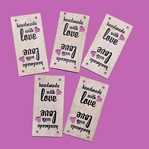 Cork Fabric Labels/Tags 1"x 2" whitewashed - Printed with Handmade with Love - Set of 5 - Thumbnail 4