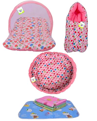 Image of Toddylon Baby Bedding Set New Born Baby Bed Mosquito Net | Carry Bag|Sheets | Essentials Combo (0-6 Months) (4PCS Set)