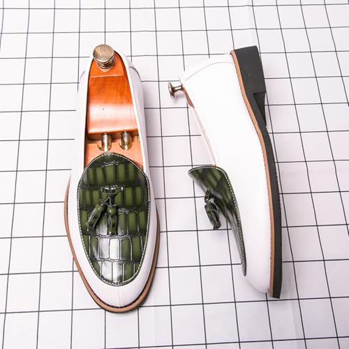 Mens Retro Stone Grain Platform Slip-On Dress Tassels Loafer Shoes Round Toe Chunky Heels Non-Slip Casual Shoes for Formal Business Wedding4