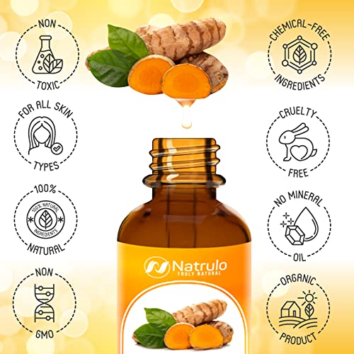 Natrulo All Natural Turmeric Skin Brightening Oil for Dark Spots - Cleanses Skin, Fights Acne, Evens Tone, Heals Scars - Pure Handcrafted Turmeric Oil Skincare Made in the USA