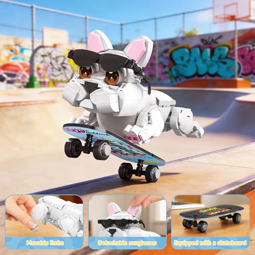 Image of Wise Block 2-in-1 French Bulldog & Cat Building Set, 659 PCS, Ages 12+