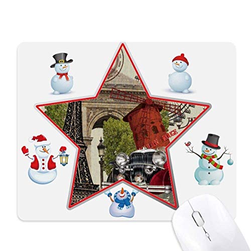 Tapis de souris motif Tour Eiffel Noël et bonhomme de neige famille