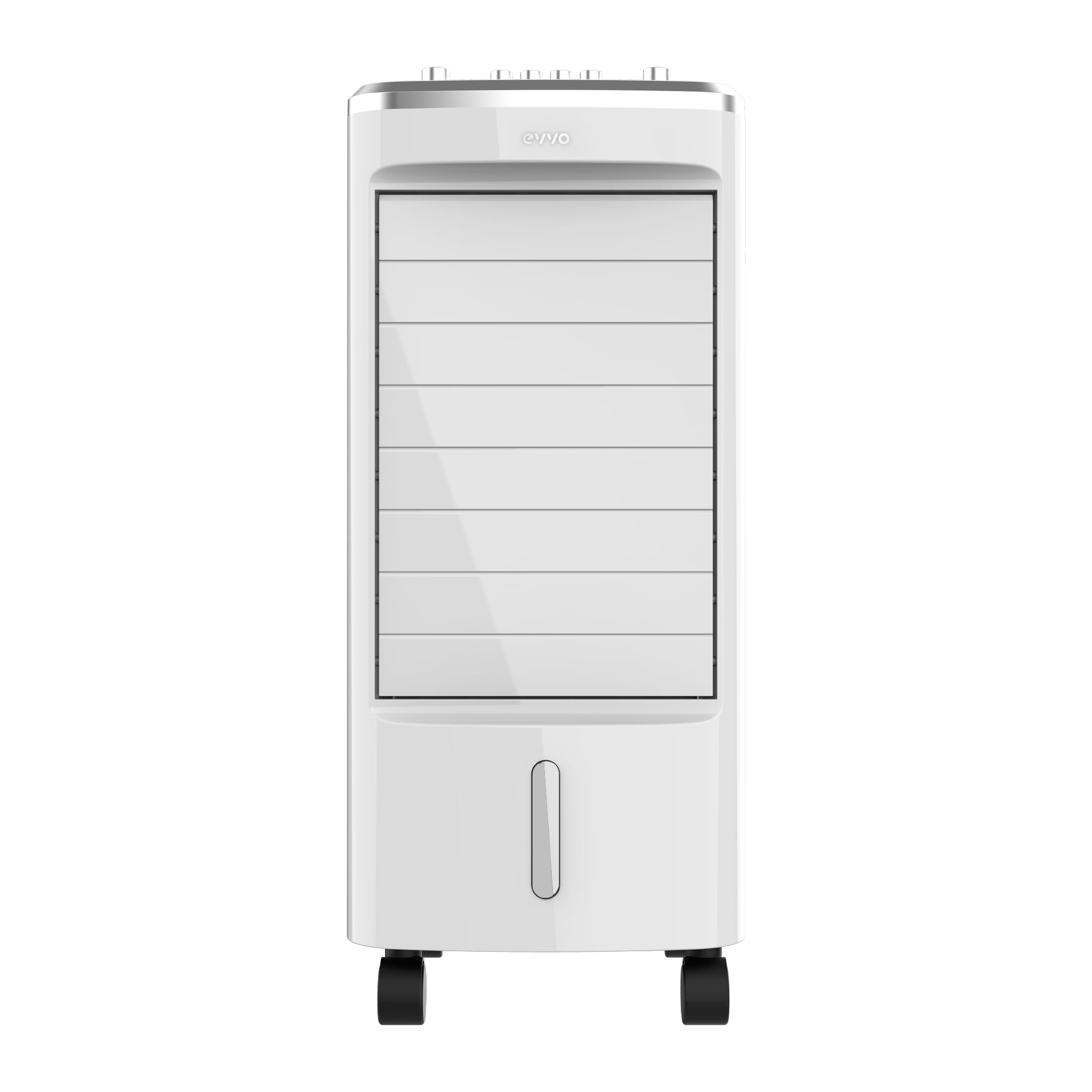 EVVO Climatizador Evaporativo CLIMA AC650. Potencia: 65 W, Depósito: 3,​5 L, 3 velocidades ajustables, Oscilación automática de 70º, Ruedas multidireccionales, Incluye 2 acumuladores de frío