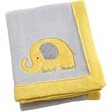 Little Bedding by Nojo Elephant Time Applique Coral Blanket, Yellow