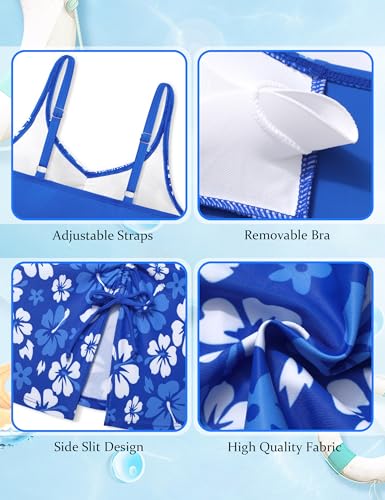 Girls Swimsuit Bathing Suits 3 Piece Tropical Floral V Neck Bikini Sets with Cover Up Skirt 7-14t4