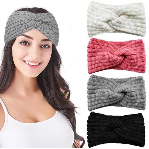 4 Pezzi Fascia per Capelli Donna Invernale, Fascia per Capelli Lavorata a Maglia Calda da Donna, Ritorte Capelli Maglia Tenere per Sci Corsa