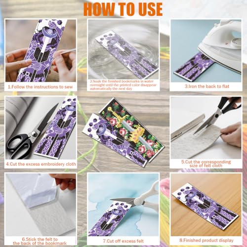 Image of FREEBLOSS 6 Set Cross Stitch Bookmark Kits Sword & Rose Pattern Stamped Cross Stitch Kit 11CT Embroidery Kit with Instructions for Adults Beginners 20x6cm /8x2.4inch