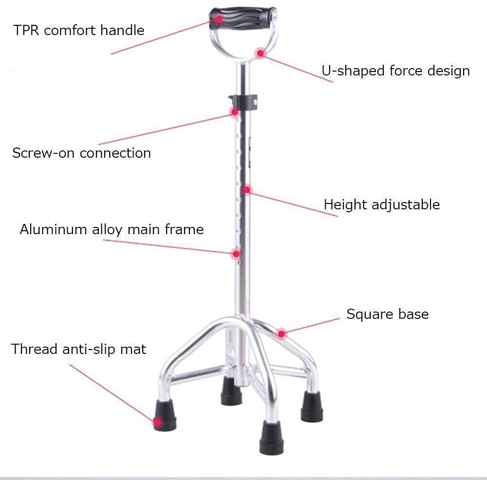 Andador para Ancianos,Aluminio de Cuatro Patas, bastón de Trekking de Metal Antideslizante Duradero para Exteriores, Andador liviano de Altura Ajustable, Ayuda para Caminar, muletas para ANC