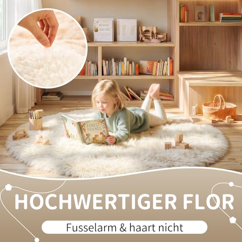 VOFUSHON Teppich Kinderzimmer Rund100 cm Creme