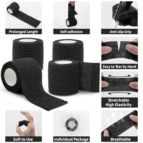 Dynvue 200Pcs Black Tattoo Machine Covers with Self-adhesive Strip, 4Pcs Tattoo Grip Wrap and Tattoo Pen Machine Bags 8.27 x 2.56 in, 196.9 x 1.96 in Tattoo Grip Tape Supplies