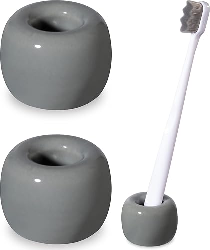 Miniatura 8 de Urbanstrive Elegante soporte para cepillos de dientes de cerámica para encimeras de tocador de baño, color negro
